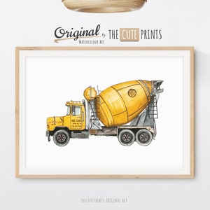 Concrete Mixer Truck Print, Cement Truck PRINTABLE Wall Art, Construction Wall Art, Toddler Boy Room Transportation Nursery Decor