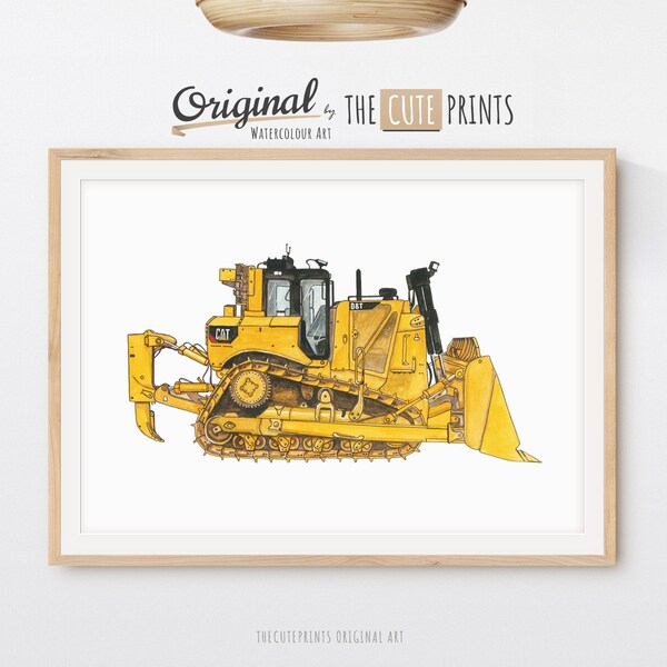 Bulldozer Print, Construction Printable Wall Art, Bulldozer Truck Print, Toddler Boy Room Decor, Watercolor Construction Nursery Wall Art