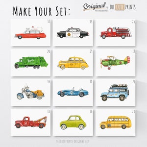 Classic Car Prints, Make a Set of 6 Nursery Wall Art, Boys Room Wall Art, Truck Nursery Prints Decor