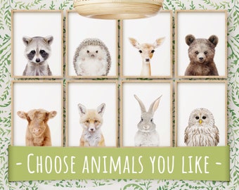 Set of 8 Woodland Nursery Animal Prints, Printable Wall Art Woodland Animals Print