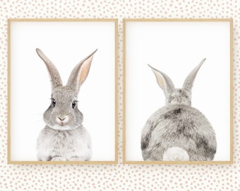 Bunny Prints Set of 2, Nursery Wall Art Farm Animals Rabbit Print, Bunny Printable Nursery Decor