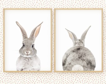 Bunny Prints Set of 2, Nursery Wall Art Farm Animals Rabbit Print, Bunny Printable Nursery Decor