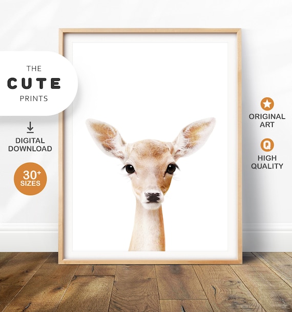 Deer Print Woodland Animals Art, Printable Nursery Wall Art, Baby Deer Large Animal Prints Poster Instant Digital Download