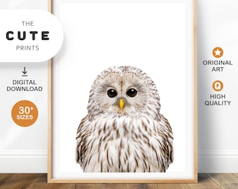 Owl Print, Nursery Printable Wall Art, Woodland Animal Prints, Baby Animals Nursery Decor