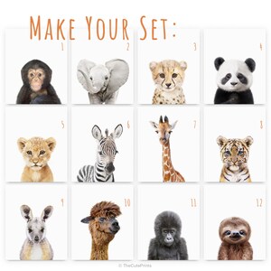 Peut inclure: Un ensemble de 12 illustrations d'animaux imprimables. Chaque illustration pr&eacute;sente un animal diff&eacute;rent, notamment un chimpanz&eacute;, un &eacute;l&eacute;phant, un gu&eacute;pard, un panda, un lion, un z&egrave;bre, une girafe, un tigre, un kangourou, un alpaga, un gorille et un paresseux. Les illustrations sont de style cartoon et sont parfaites pour les chambres d'enfants ou les cr&egrave;ches.