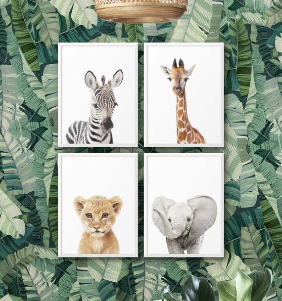 Safari Nursery Prints, Baby Animal Print, Set of 4 Jungle Nursery Wall Art, Printable Animals Decor For Girl Boy