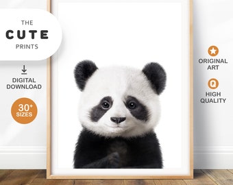 Cute Panda Wall Art Digital Print, Nursery Wall Art Baby Animal Prints, Large Printable