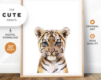 Impression de tigre, décoration murale d'art mural pour chambre de bébé Safari, affiche d'impressions de bébés animaux