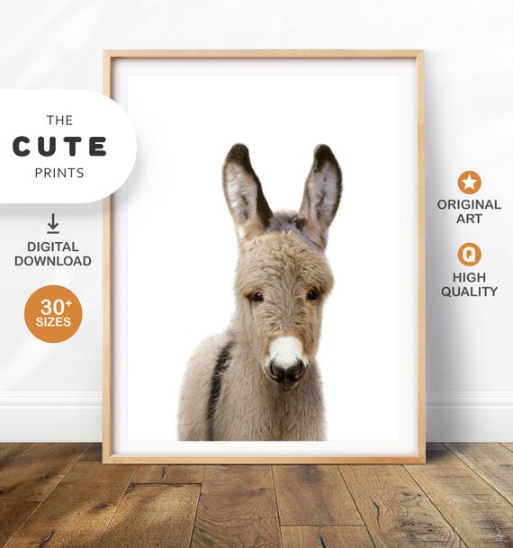 Cute Donkey Print, Nursery Baby Animal Prints Printable Wall Art , Digital Download Kids Room Poster