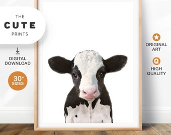 Cow Print Nursery Decor, Printable Wall Art Animals, Baby Animal Prints