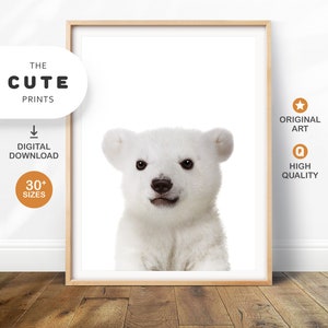 Polar Bear Print Nursery Decor, Printable Wall Art Baby Animal Prints
