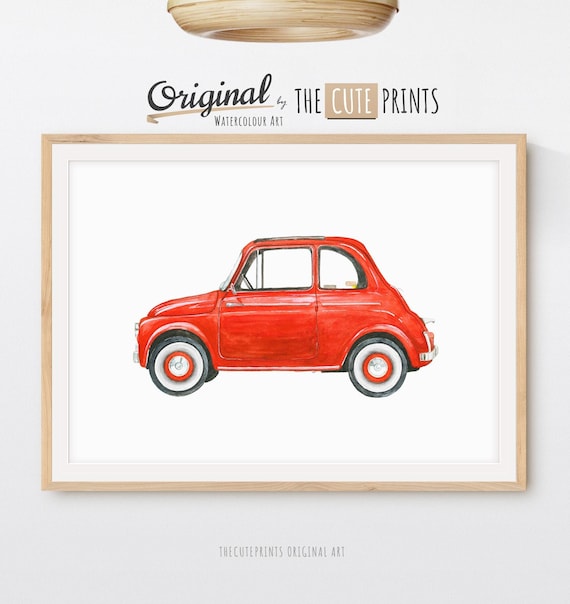 Red Vintage Car Print, Classic Car Art, Printable Mini Vehicle Print, Kids Room Wall Decor, Transportation Wall Art, Vehicle Decor