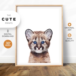 Nursery Animals Art Puma Print, Safari Baby Puma Cub