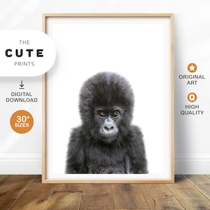 Gorilla Print Safari Animals Printable Art, Nursery Decor Monkey Print, Animal Prints