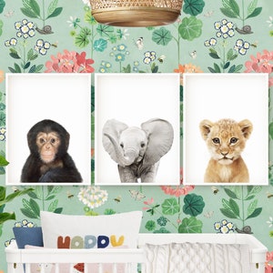 Safari Prints, Set of 3 Nursery Print Wall Art Decor, Printable Baby Animal Large Posters