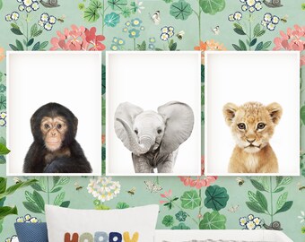 Safari Prints, Set of 3 Nursery Print Wall Art Decor, Printable Baby Animal Large Posters