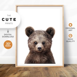 Baby Bear Print, Woodland Animals Nursery Wall Art, Cute Bear Cub Nursery Decor, Animal Art Prints