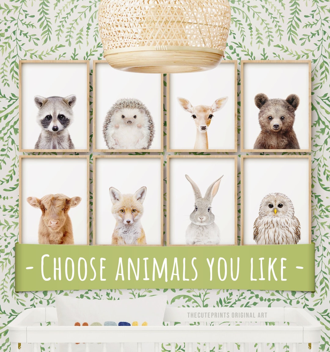 Set of 8 Woodland Nursery Animal Prints, Printable Wall Art Woodland ...