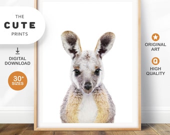 Impresión de canguro, póster grande imprimible de arte de pared de guardería de safari, decoración con estampados de animales para bebés