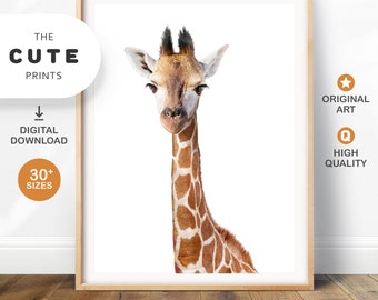 Impression girafe, art mural Safari, chambre de bébé girafe, imprimés animaliers