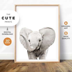 Impresión de elefante, arte de pared para guardería, impresiones de animales para bebés, decoración de guardería con animales de safari
