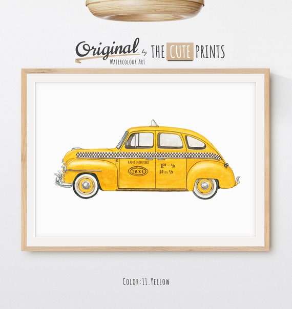 NYC Taxi Cab Wall Art, New Print, NYC Print, Decor Car Gift, Yellow Wall Automobile Etsy Cab Themed Unique Gift, Taxi York - York New Wall Art