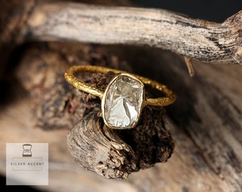 Sterling Silver Diamond Ring Natural Rose Cut Diamond Ring 925 Sterling Silver Jewelry Handmade Diamond Jewelry Stackable Mini Woman Jewelry