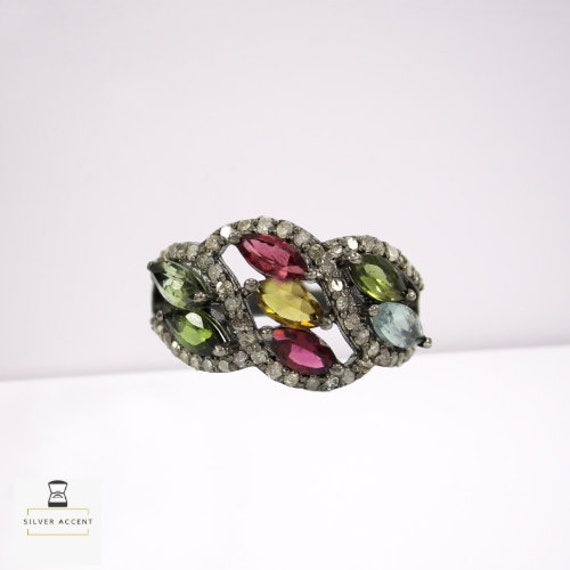 Natural Ruby Gemstone /& Pave Diamond Ring,925 Sterling Silver,Handmade Ring,Gift