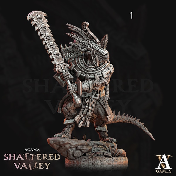 Aztec lizardman elite warrior custom 3D printed miniature with base