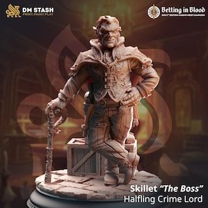 Skillet, the halfling crime boss custom 3D printed miniature with base