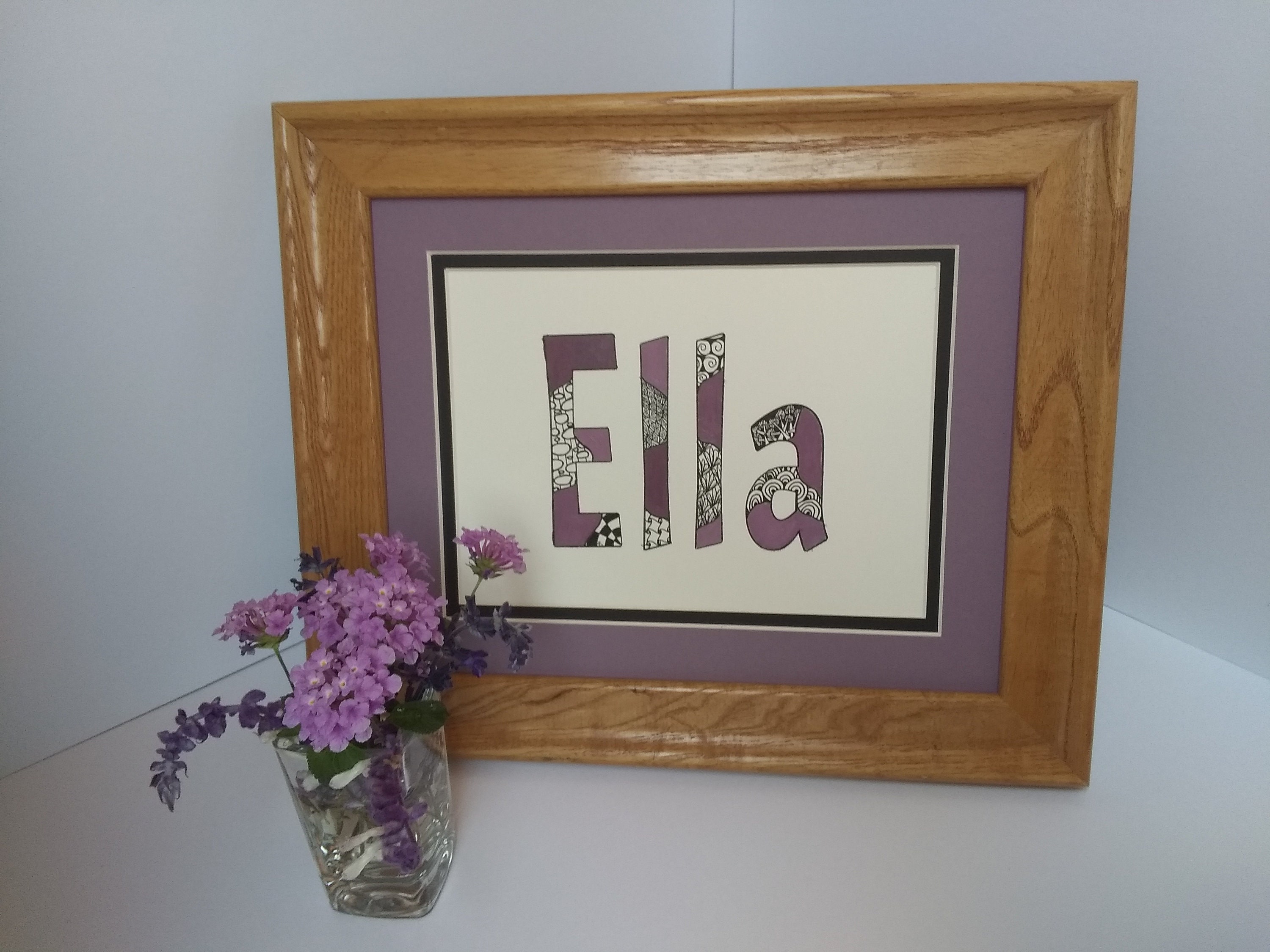 Personalized Zentangle Patterned Name Art With Accent Color--perfect ...