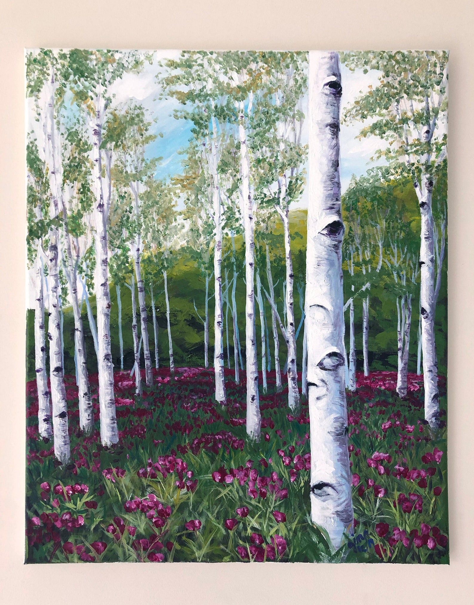 White Birch Trees Original Acrylic Painting Etsy