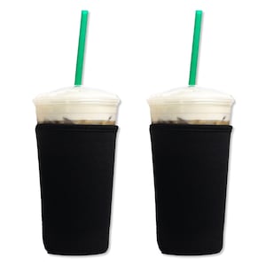 2-Pack Medium (20-24oz) Reusable Neoprene Insulator Sleeve for Iced Coffee or Cold Beverage Cups (Black SMOOTH)