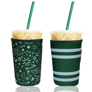 2-Pack Medium (20-24oz) Reusable Neoprene Insulator Sleeve for Iced Coffee or Cold Beverage Cups (Green Wanderlust)