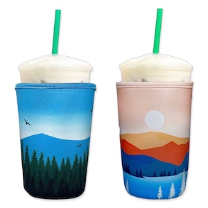 2-Pack Medium (20-24oz) Reusable Neoprene Insulator Sleeve for Iced Coffee or Cold Beverage Cups (Pines Mix)