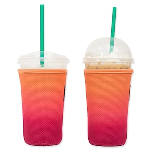 2-Pack Large (32oz) Reusable Neoprene Insulator Sleeve for Iced Coffee or Cold Beverage Cups (Sunset TEXTURED)