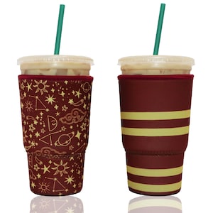 2-Pack Large (32oz) Reusable Neoprene Insulator Sleeve for Iced Coffee or Cold Beverage Cups (Red Wanderlust Mix)
