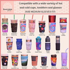 2-Pack Medium 20-24oz Reusable Neoprene Insulator Sleeve for Iced Coffee or Cold Beverage Cups Gold and Black Glitter Prints image 2