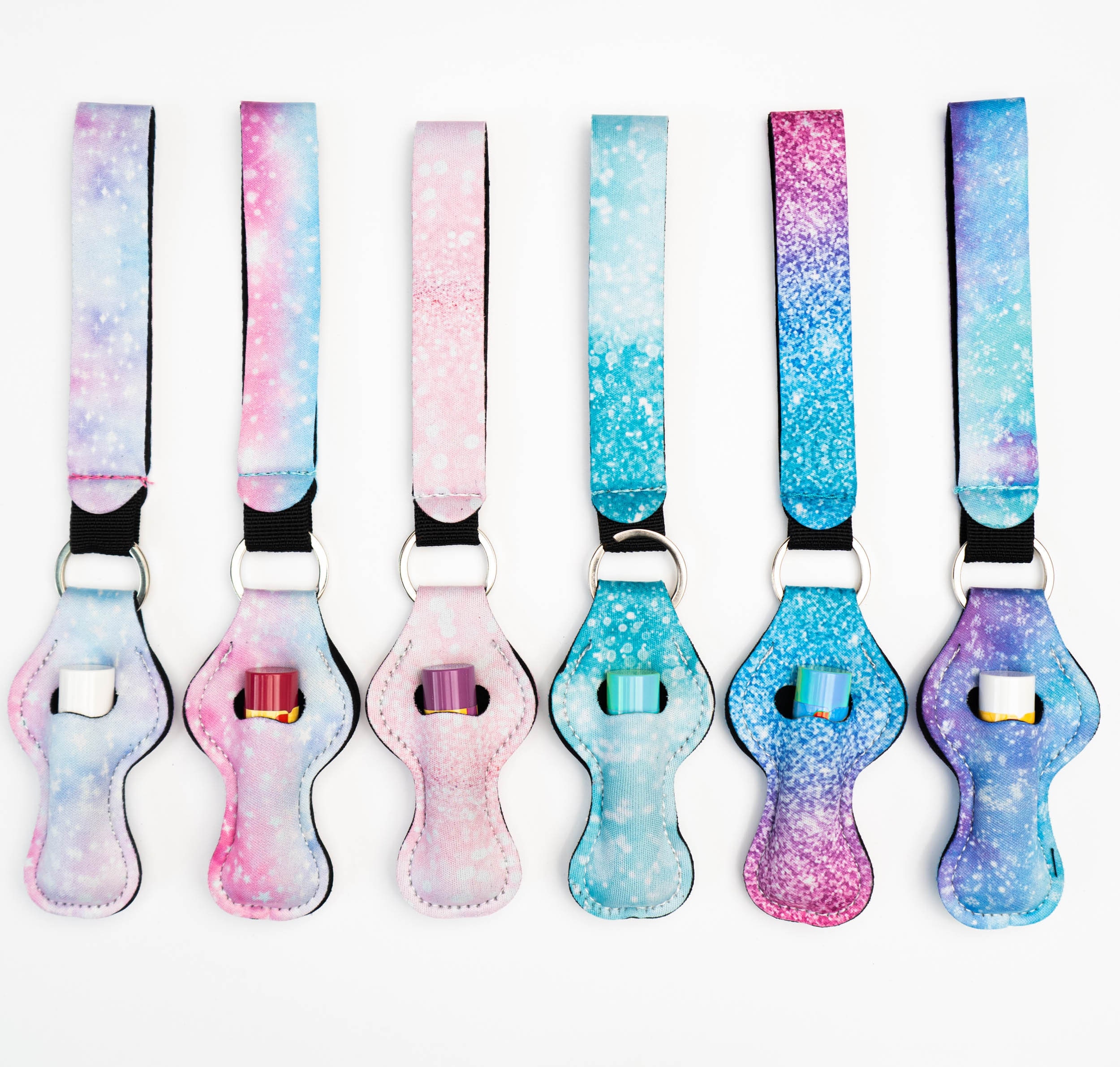 Chapstick Keychain Holder - Neoprene Lip Balm Holder With Light Glitter Print, Clip-On For Keys Or Bags, 6 Pack - View #4
