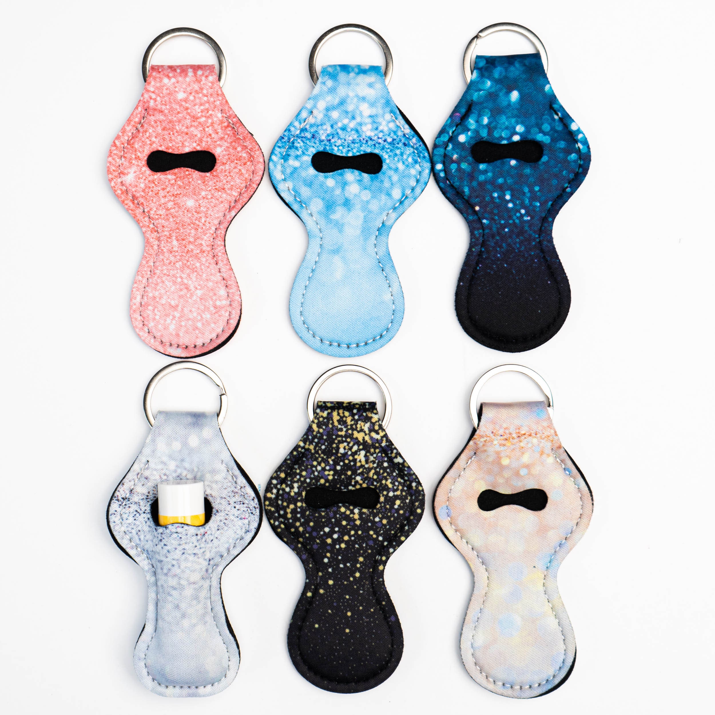 Chapstick Keychain Holder - Neoprene Lip Balm Holder With Light Glitter Print, Clip-On For Keys Or Bags, 6 Pack - View #8
