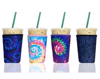 4-Pack Medium (20-24oz) Reusable Neoprene Insulator Sleeve for Iced Coffee or Cold Beverage Cups (Tie Dye Mix)