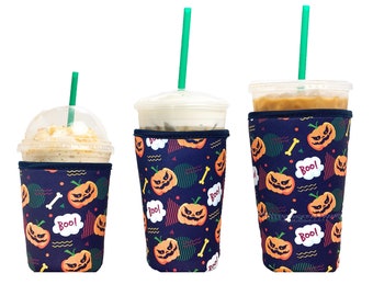 3-Pack (16-32oz) Reusable Neoprene Insulator Sleeve for Iced Coffee or Cold Beverage Cups (Halloween)