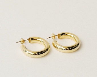 Chunky Hoop Earrings, Large Thick Hoop Earrings, Large Gold Hoops Chunky Earrings, Gold Tube Hoop Earrings