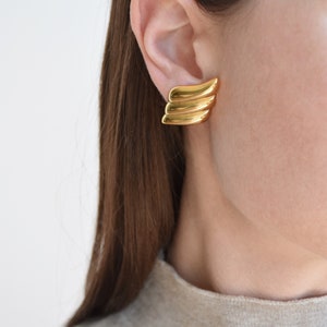 Gold Chunky Stud Earrings, 18k Gold Plated Stainless Steel Earrings, Vintage Abstract Earrings, Gift for Her, Gift for Women