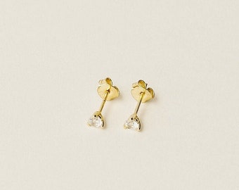 3mm Cubic Zirconia Tiny Stud Earrings, Cubic Zirconia Earrings, Sterling Silver Stud Earrings with CZ Gemstones, Gold Stud Earrings,