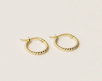 Gold Twisted Huggie Hoop Earrings, Thin Gold Hoop Earrings, Mini Hoop Earrings, Small Gold Hoop Earrings, Tiny Gold Hoops, Gift for Women