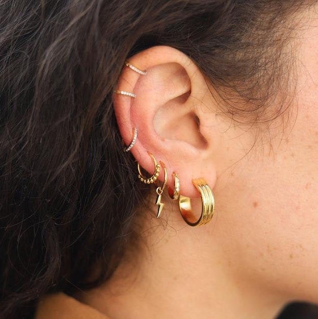 Beaded Tiny Gold Hoop Earrings Huggie Hoop Earrings in | Etsy