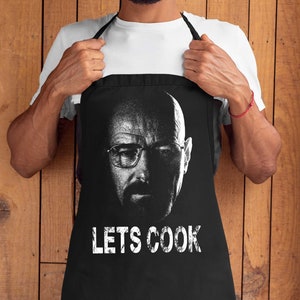 Funny BBQ Apron Novelty Aprons Cooking Gifts for Men LETS COOK Black One Size