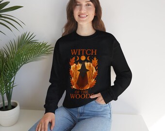 Witch Vibes Unisex Sweatshirt, Autumn Colors Forest Witch Samhain Cozy Crewneck, Wiccan Nature