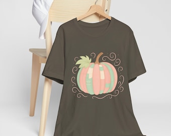 Cozy Book Pumpkin Graphic Tee, Pastel Autumn T-Shirt